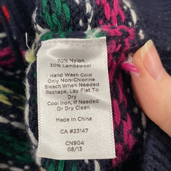 Talbots navy wool blend fair isle colorful sweater cardigan with sequins size L - Picture 13 of 13